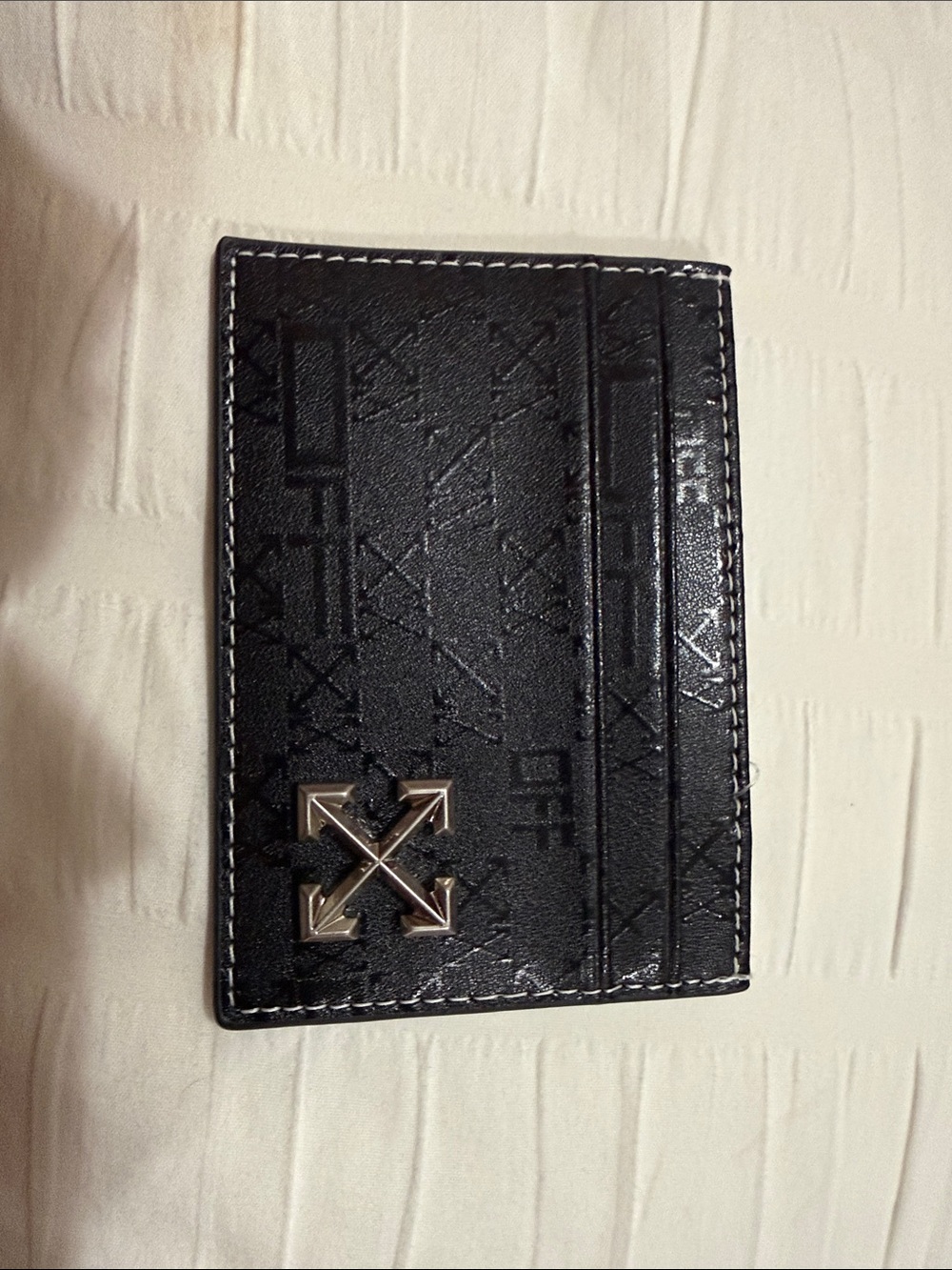 Off white Black Leather Cardholder with Silver Arrow Accent